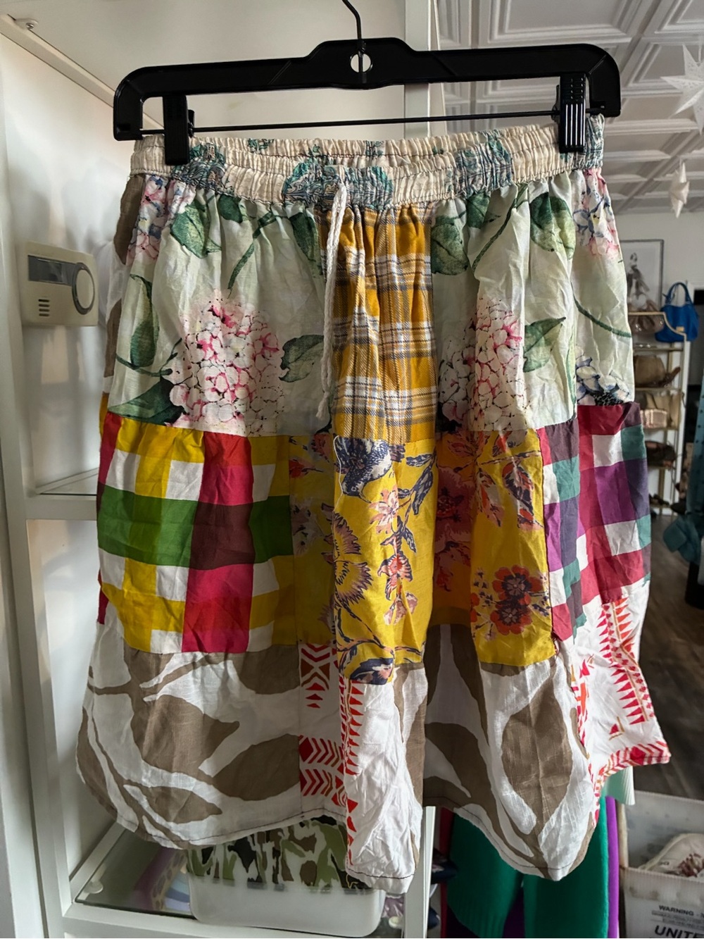 Ashley Taylor Yellow Plaid & Floral Patchwork Skirt